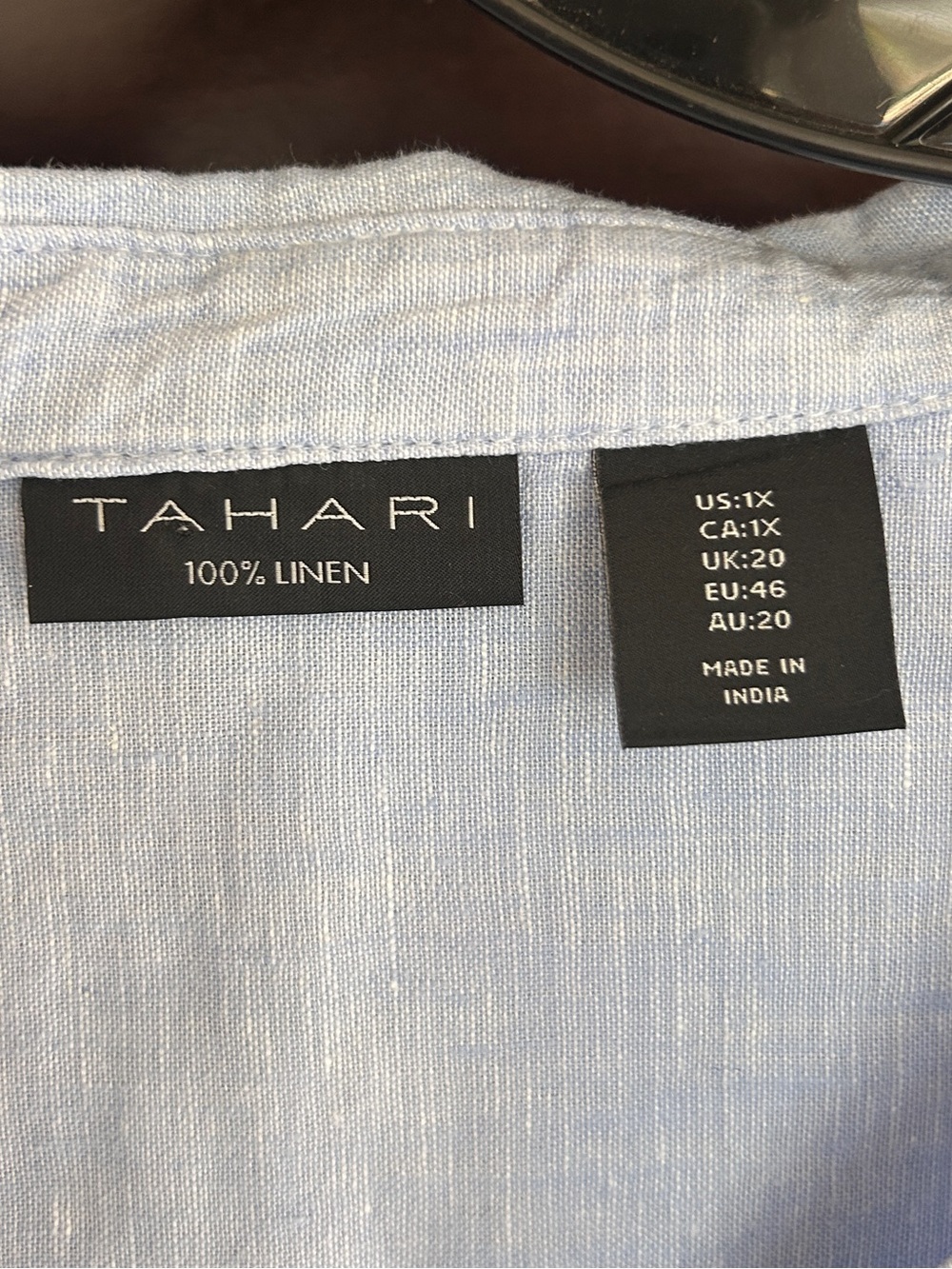 TAHARI Linen V Neck Popover Top 3/4 Sleeve Blue Coastal Breathable Relaxed Sz 1X - Picture 2 of 12